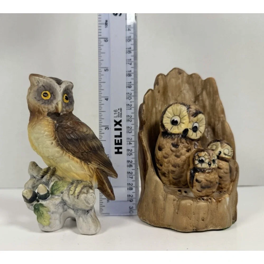 Vintage MCM Ceramic Owl Figurines Shelf Sitters Owl Family Lot of 2 - Picture 6 of 6